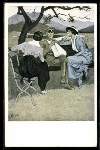 Künstler-AK Brynolf Wennerberg: Verletzter Soldat wird von Frauen umschwärmt