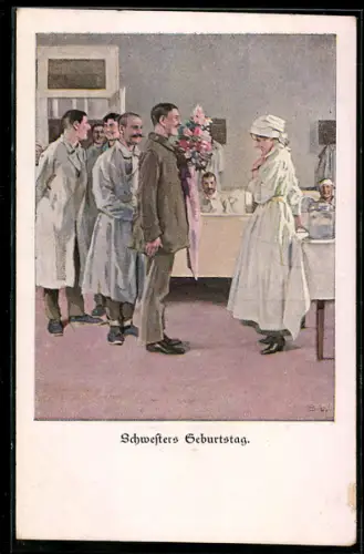 Künstler-AK Brynolf Wennerberg: Soldaten gratulieren Schwester zum Geburtstag