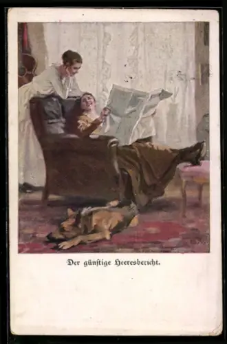 Künstler-AK Brynolf Wennerberg: Der günstige Heeresbericht, Schäferhund