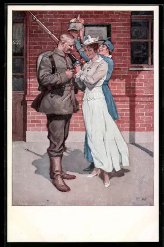 Künstler-AK Brynolf Wennerberg: Soldat mit seinen Liebsten vor der Abfahrt