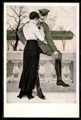 Künstler-AK Brynolf Wennerberg: Frau betrachtet das Eiserne Kreuz des Soldaten