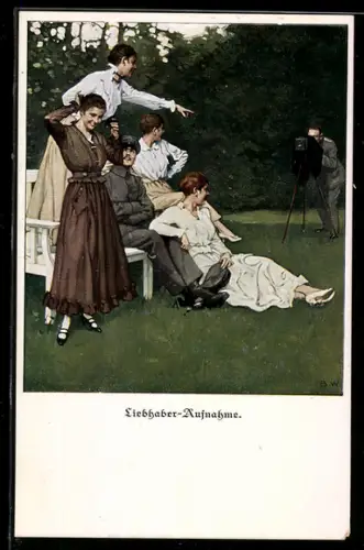 Künstler-AK Brynolf Wennerberg: Fotoapparat, Soldat wird mit seinen Liebhaberinnen aufgenommen