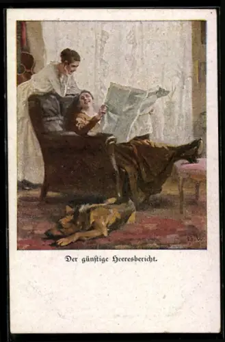 Künstler-AK Brynolf Wennerberg: Der günstige Heeresbericht, Frauen lesen in einer Zeitung