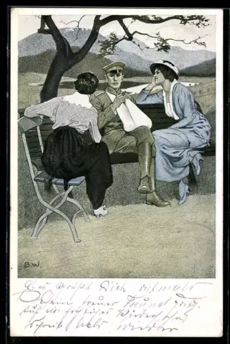 Künstler-AK Brynolf Wennerberg: Verletzter Soldat wird von Frauen umschwärmt