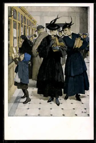 Künstler-AK Brynolf Wennerberg Nr. 15: Liebesgaben, Leute am Postschalter