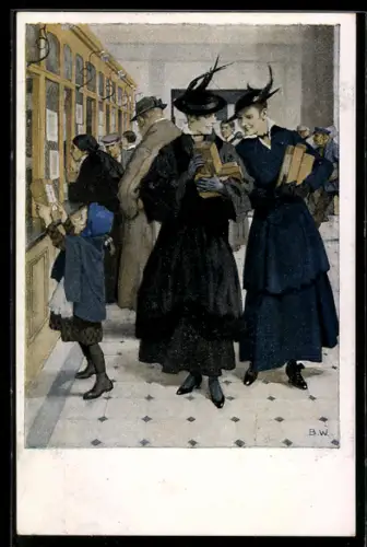 Künstler-AK Brynolf Wennerberg Nr. 15: Liebesgaben, Leute am Postschalter