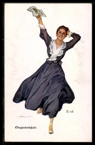 Künstler-AK Brynolf Wennerberg: Siegesbotschaft, Frau mit Brief in der Hand