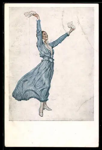 Künstler-AK Brynolf Wennerberg: Frau winkt mit Tüchern