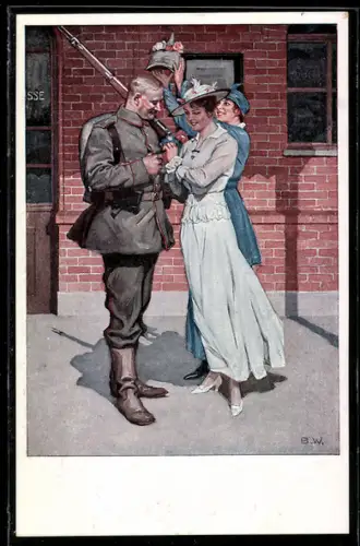 Künstler-AK Brynolf Wennerberg: Soldat mit seinen Liebsten vor der Abfahrt