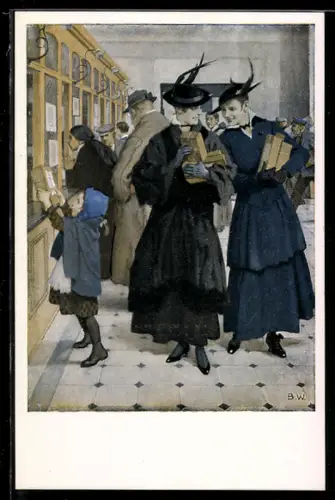 Künstler-AK Brynolf Wennerberg: Leute am Postschalter