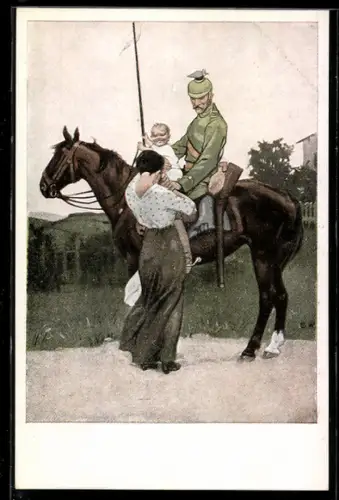 Künstler-AK Brynolf Wennerberg: Frau und Kind verabschieden den Soldaten