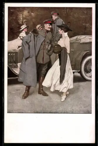 Künstler-AK Brynolf Wennerberg: Am Flugplatz, ein Soldat verabschiedet sich von seiner Frau