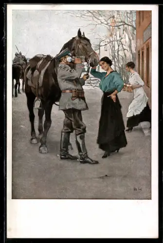 Künstler-AK Brynolf Wennerberg: Soldat trinkt Bier aus einem Krug