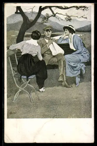 Künstler-AK Brynolf Wennerberg: Verletzter Soldat wird von Frauen umschwärmt