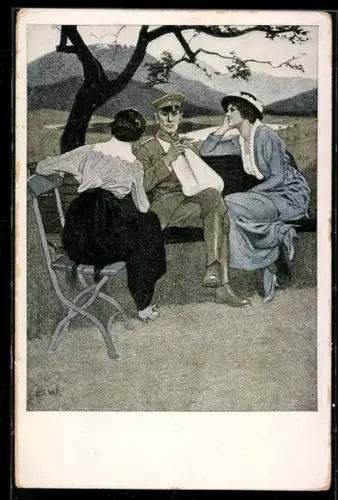 Künstler-AK Brynolf Wennerberg: Verletzter Soldat wird von Frauen umschwärmt