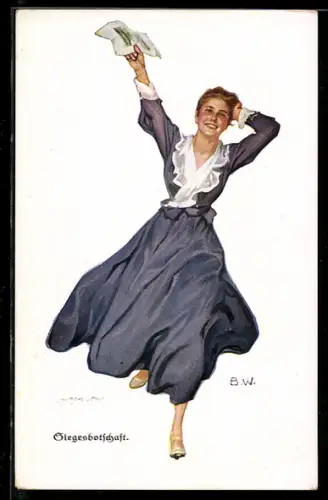 Künstler-AK Brynolf Wennerberg: Laufende Frau mit Siegesbotschaft