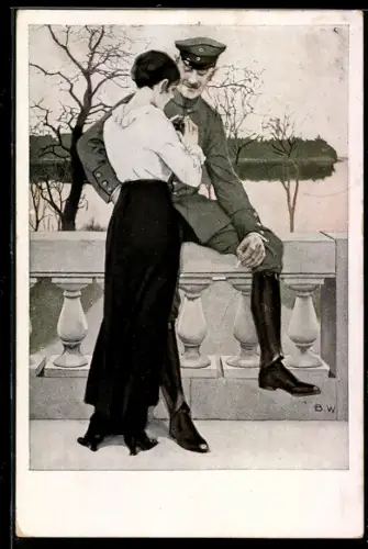 Künstler-AK Brynolf Wennerberg: Frau betrachtet das Eiserne Kreuz des Soldaten