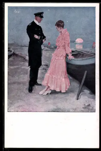 Künstler-AK Brynolf Wennerberg: Matrose in Uniform beim Abschied von seiner Liebsten am Strand