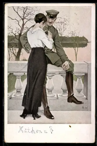 Künstler-AK Brynolf Wennerberg: Frau betrachtet das Eiserne Kreuz des Soldaten