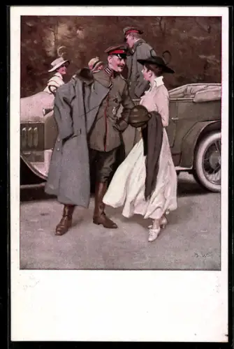 Künstler-AK Brynolf Wennerberg: Am Flugplatz, ein Soldat verabschiedet sich von seiner Frau