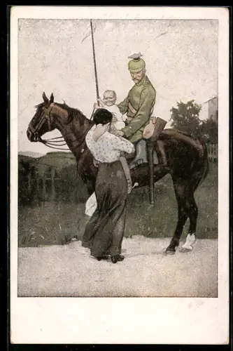 Künstler-AK Brynolf Wennerberg: Frau und Kind verabschieden den Soldaten