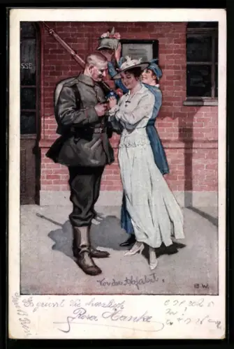 Künstler-AK Brynolf Wennerberg: Soldat mit seinen Liebsten vor der Abfahrt