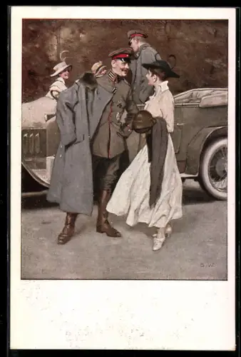 Künstler-AK Brynolf Wennerberg: Am Flugplatz, ein Soldat verabschiedet sich von seiner Frau