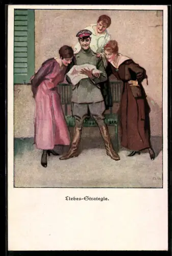 Künstler-AK Brynolf Wennerberg: Soldat umringt von schönen Frauen