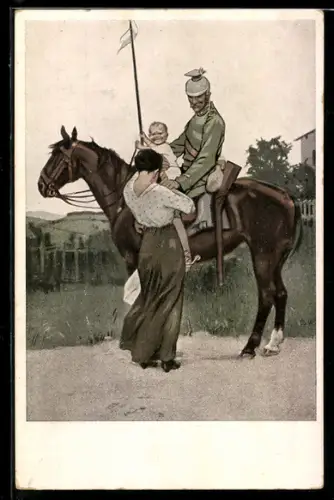 Künstler-AK Brynolf Wennerberg: Abschied, Frau und Kind verabschieden den Soldaten