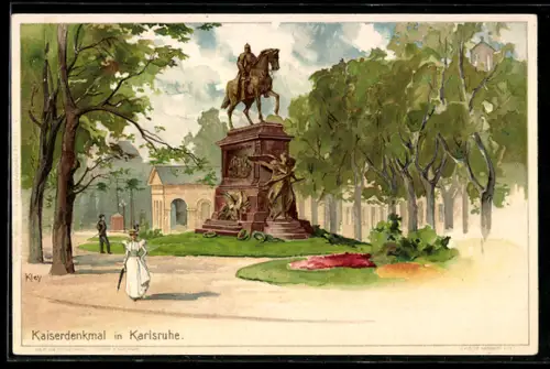 Lithographie Karlsruhe, Kaiserdenkmal im Park