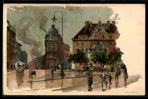 Künstler-AK Heinrich Kley: München, Partie am Karlsplatz