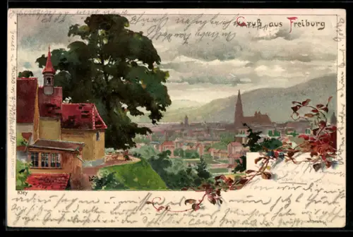 Künstler-AK Heinrich Kley: Freiburg, Ortspartie mit Münster