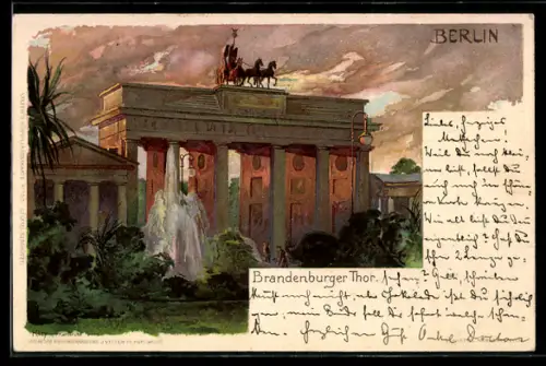 Künstler-AK Heinrich Kley: Berlin, Brandenburger Tor im Abendlicht