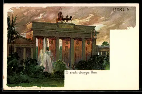 Künstler-AK Heinrich Kley: Berlin, Brandenburger Tor im Abendlicht