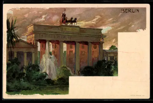 Künstler-AK Heinrich Kley: Berlin, Brandenburger Tor im Abendlicht