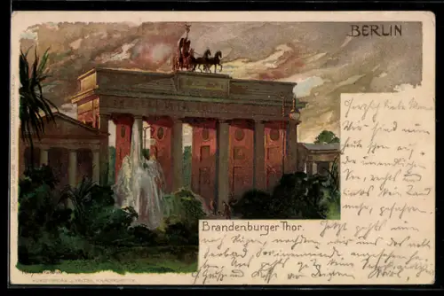 Künstler-AK Heinrich Kley: Berlin, Brandenburger Tor im Abendlicht