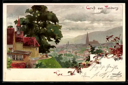 Künstler-AK Heinrich Kley: Freiburg, Ortspartie mit Münster