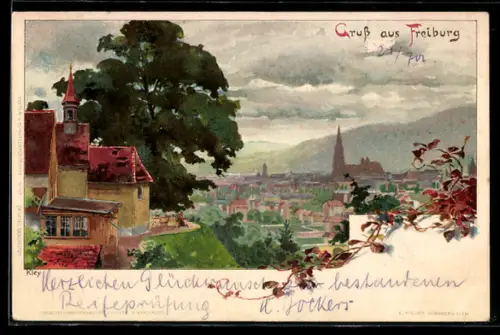 Künstler-AK Heinrich Kley: Freiburg, Ortspartie mit Münster