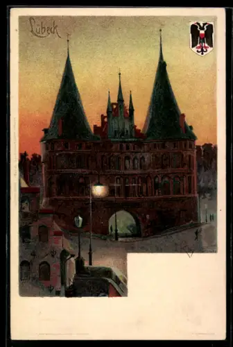 Künstler-AK Heinrich Kley: Lübeck, Ortsansicht