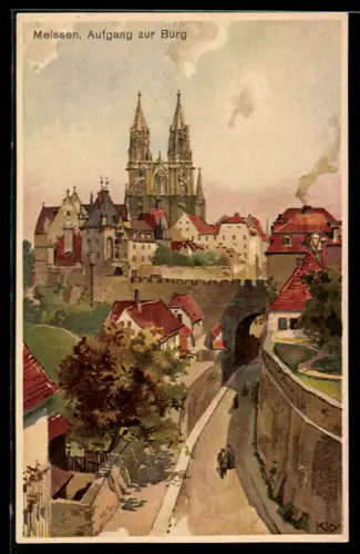 Künstler-AK Heinrich Kley: Ortspartie mit Kathedrale