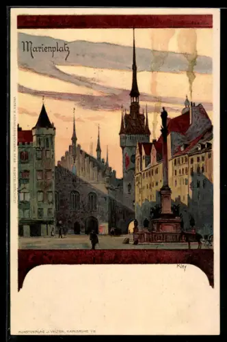 Künstler-AK Heinrich Kley: München, Marienplatz mit Säule