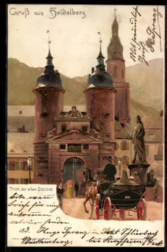 Künstler-AK Heinrich Kley: Heidelberg, Thor der alten Brücke