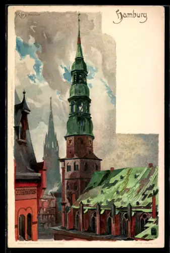 Künstler-AK Heinrich Kley: Hamburg, Kirche St. Katharinen