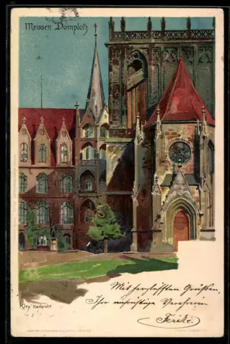 Künstler-AK Heinrich Kley: Meissen, Domplatz mit Denkmal
