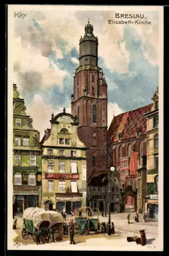 Künstler-AK Heinrich Kley: Breslau, Blick zur Elisabeth-Kirche