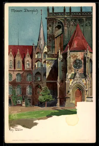 Künstler-AK Heinrich Kley: Meissen, Domplatz mit Denkmal