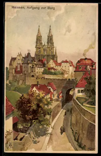 Künstler-AK Heinrich Kley: Ortspartie mit Kathedrale