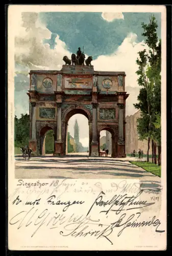 Künstler-AK Heinrich Kley: München, Blick auf das Siegestor