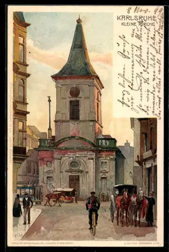 Künstler-AK Heinrich Kley: Karlsruhe, Partie an der kleinen Kirche