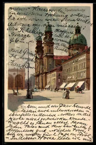 Künstler-AK Heinrich Kley: München, Theatinerkirche mit Anwohnern